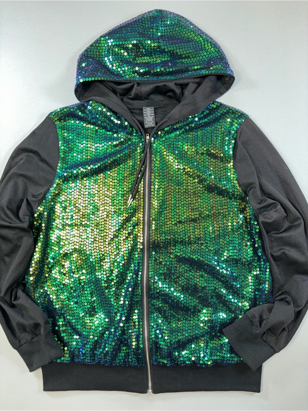 Ashley Sport 14/16 Green Blue Gold Sequin Zip Hoodie Jacket Plus Size Sparkle